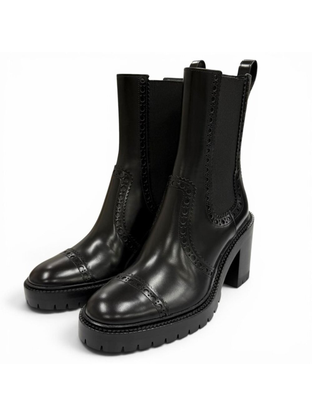 Hermes Lindsay 70 Straight Tip Side Gore Chunky Heel Leather Short Boots Black